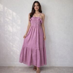 Sincerly Jules Purple Cotton Eyelet Lace Maxi Tiered Peasant Dress Smocked New M